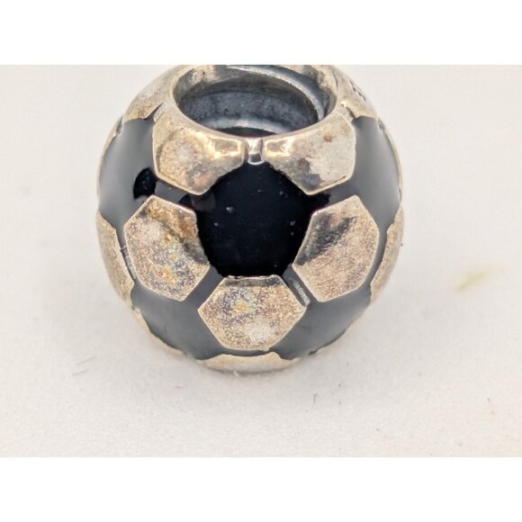 Pandora Charm Sterling Silver Black Enamel Soccer Ball Bead  Marked ALE S925 - Picture 6 of 8